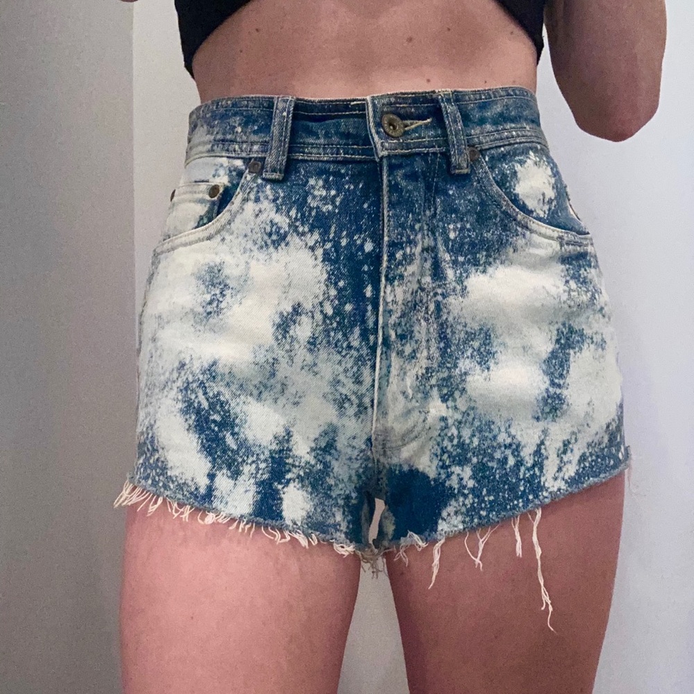 Acid wash denim shorts